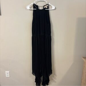 Michael Kors Black Pleated Asymmetrical Halter Dress